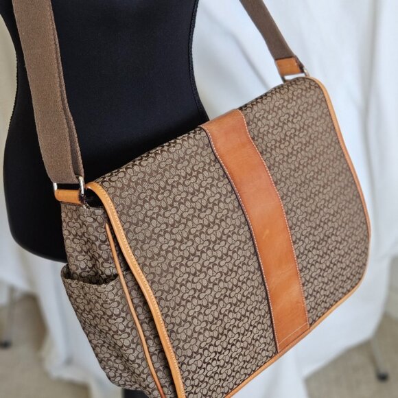Coach Signature Hudson Commuter Messenger Bag - GUC Tan/Brown - Picture 1 of 11